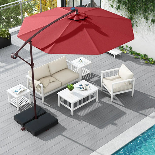 10 Ft Patio Umbrella Offset Cantilever Umbrella with 40 Solar Powered Lights-Red DirectDeals