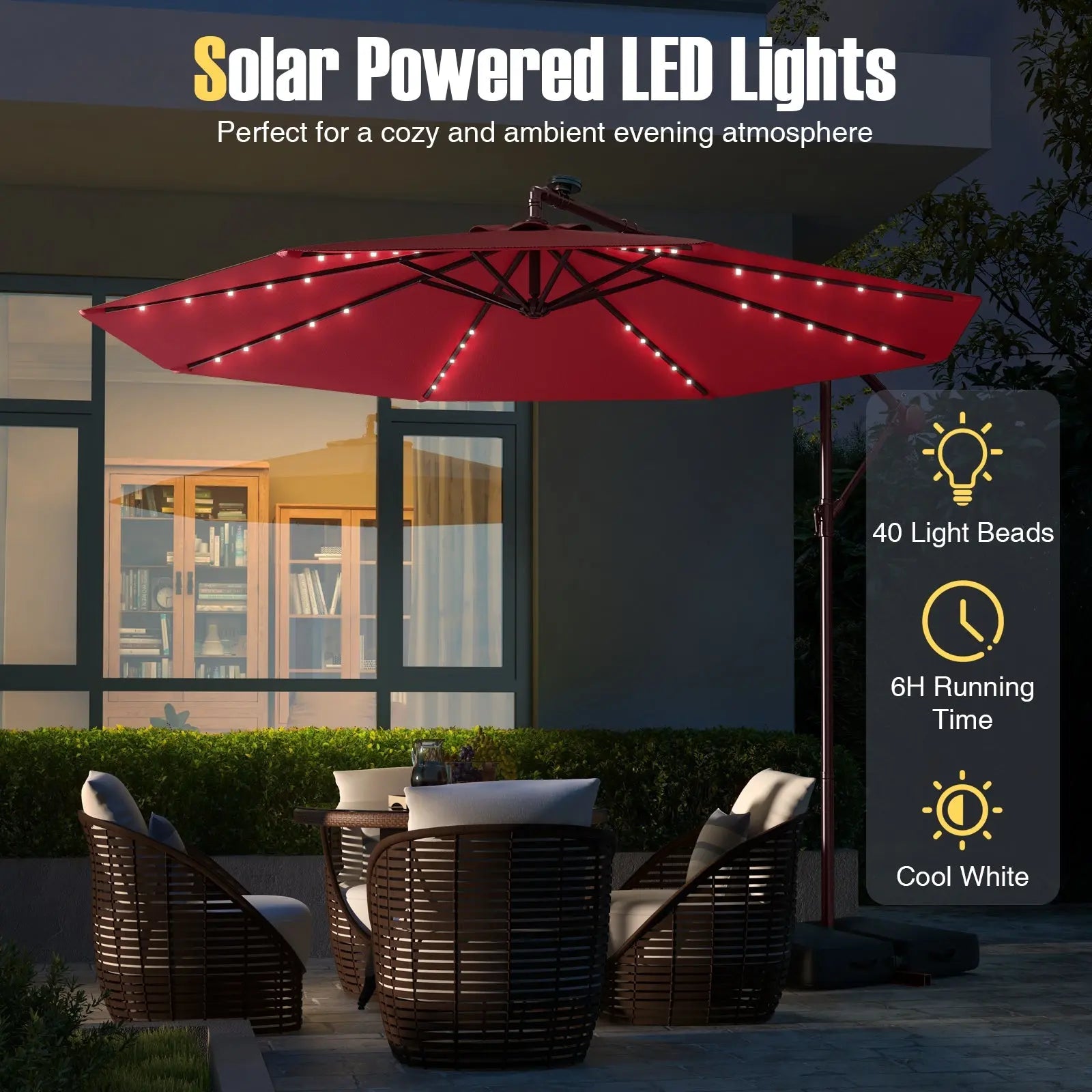 10 Ft Patio Umbrella Offset Cantilever Umbrella with 40 Solar Powered – Sunneday LLC 10 Ft Patio Umbrella Offset Cantilever Umbrella with 40 Solar Powered – Sunneday LLC