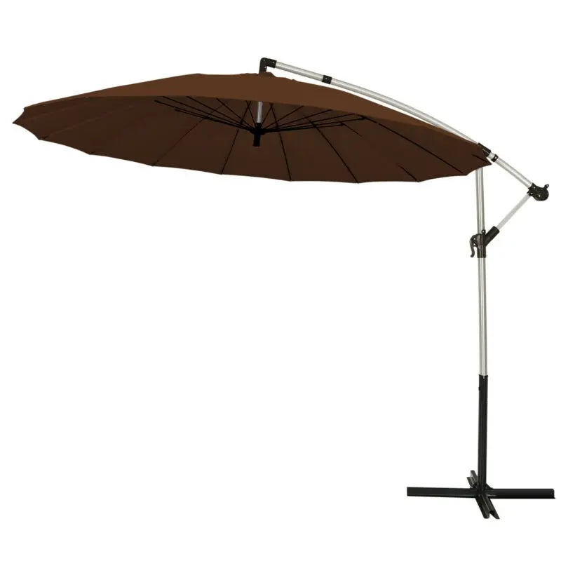 10 Feet Patio Offset Umbrella Market Hanging Umbrella for Backyard Poolside Lawn Garden-Tan DirectDeals