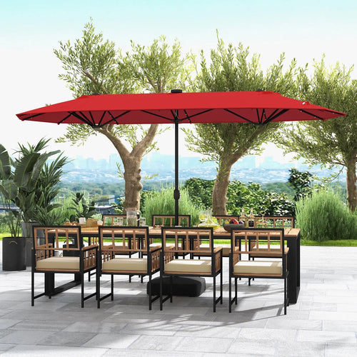 13FT Double-sided Patio Umbrella with Solar Lights for Garden Pool Backyard-Red DirectDeals