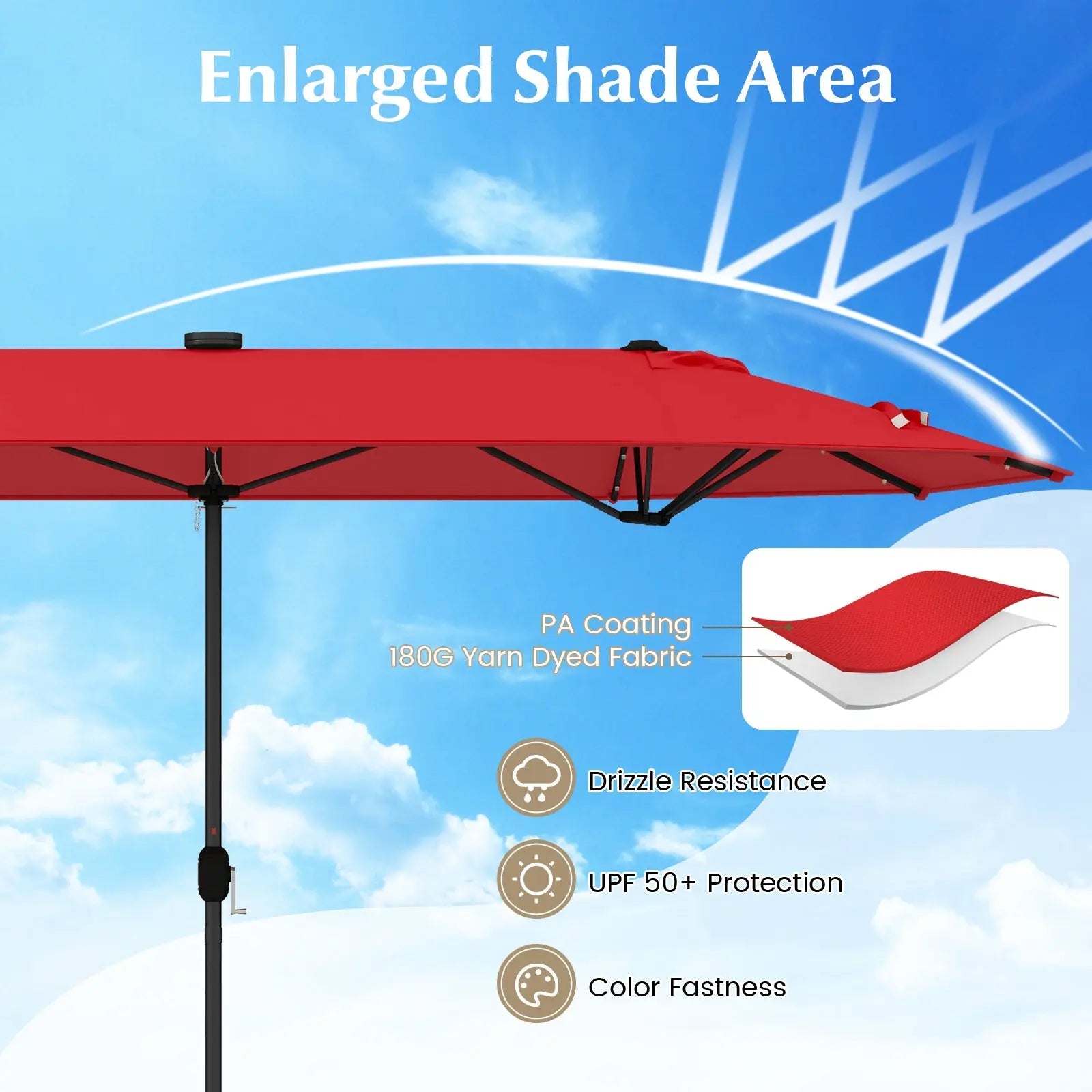 13FT Double-sided Patio Umbrella with Solar Lights for Garden Pool Backyard-Red DirectDeals