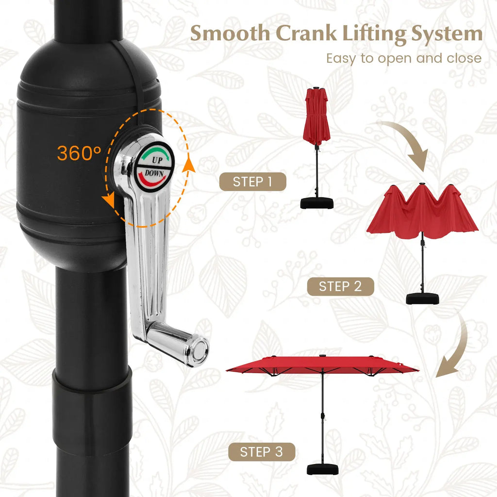 13FT Double-sided Patio Umbrella with Solar Lights for Garden Pool Backyard-Red DirectDeals
