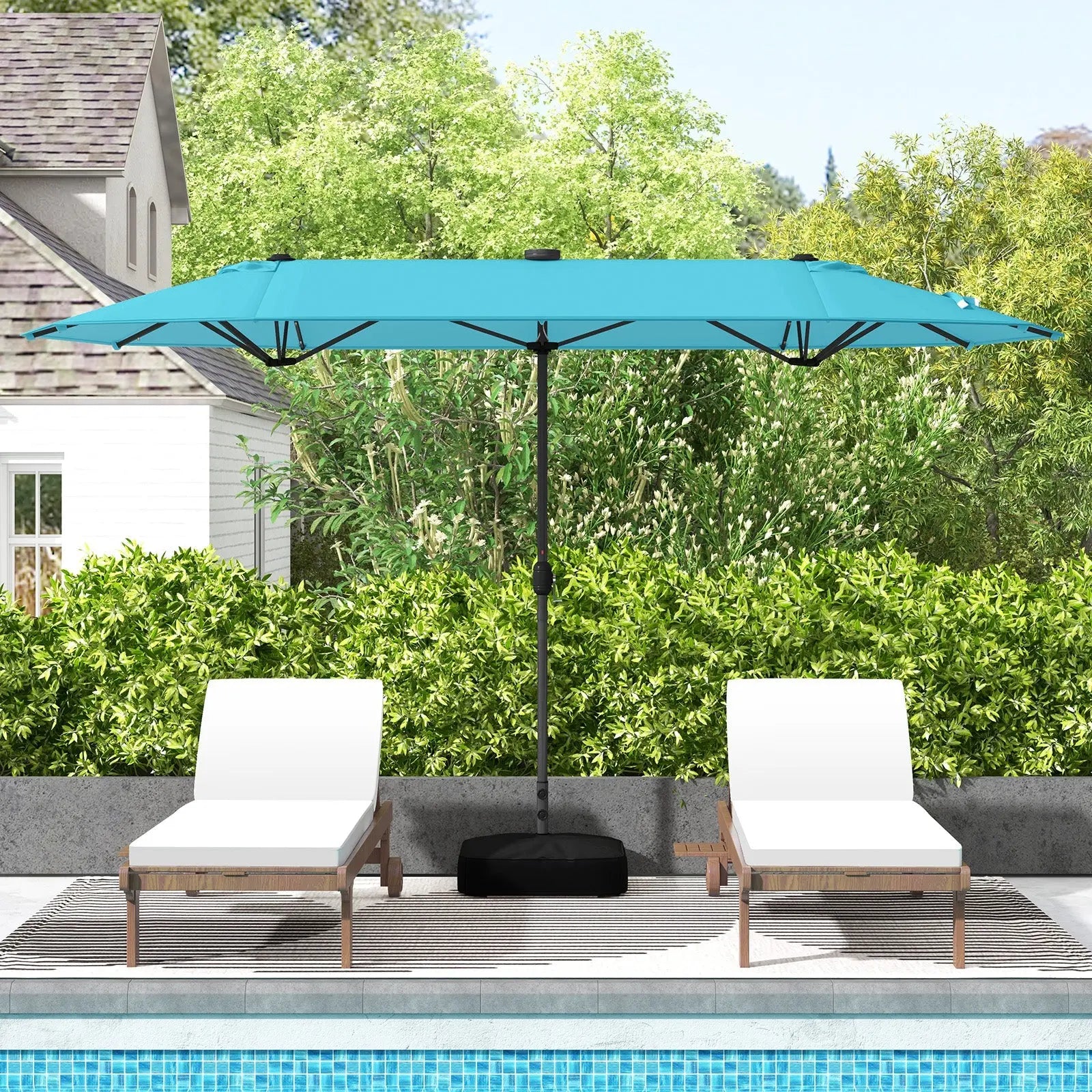 13FT Double-sided Patio Umbrella with Solar Lights for Garden Pool Backyard-Turquoise DirectDeals
