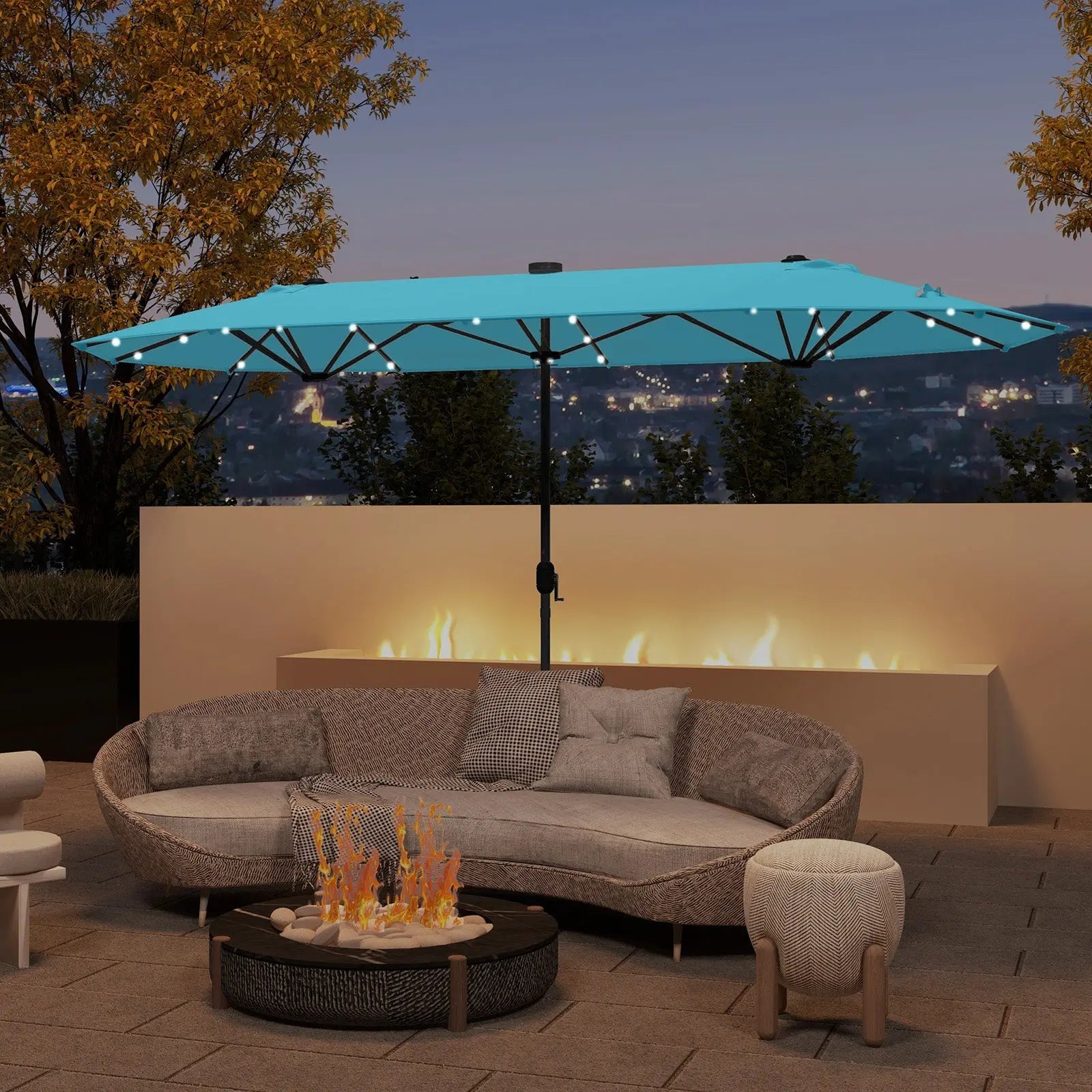 13FT Double-sided Patio Umbrella with Solar Lights for Garden Pool Backyard-Turquoise DirectDeals