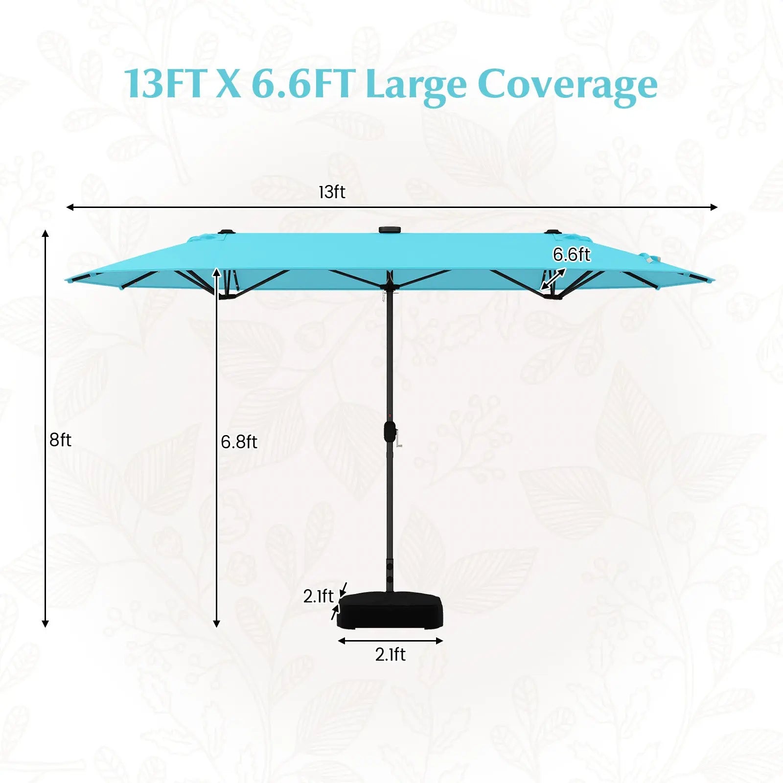 13FT Double-sided Patio Umbrella with Solar Lights for Garden Pool Backyard-Turquoise DirectDeals