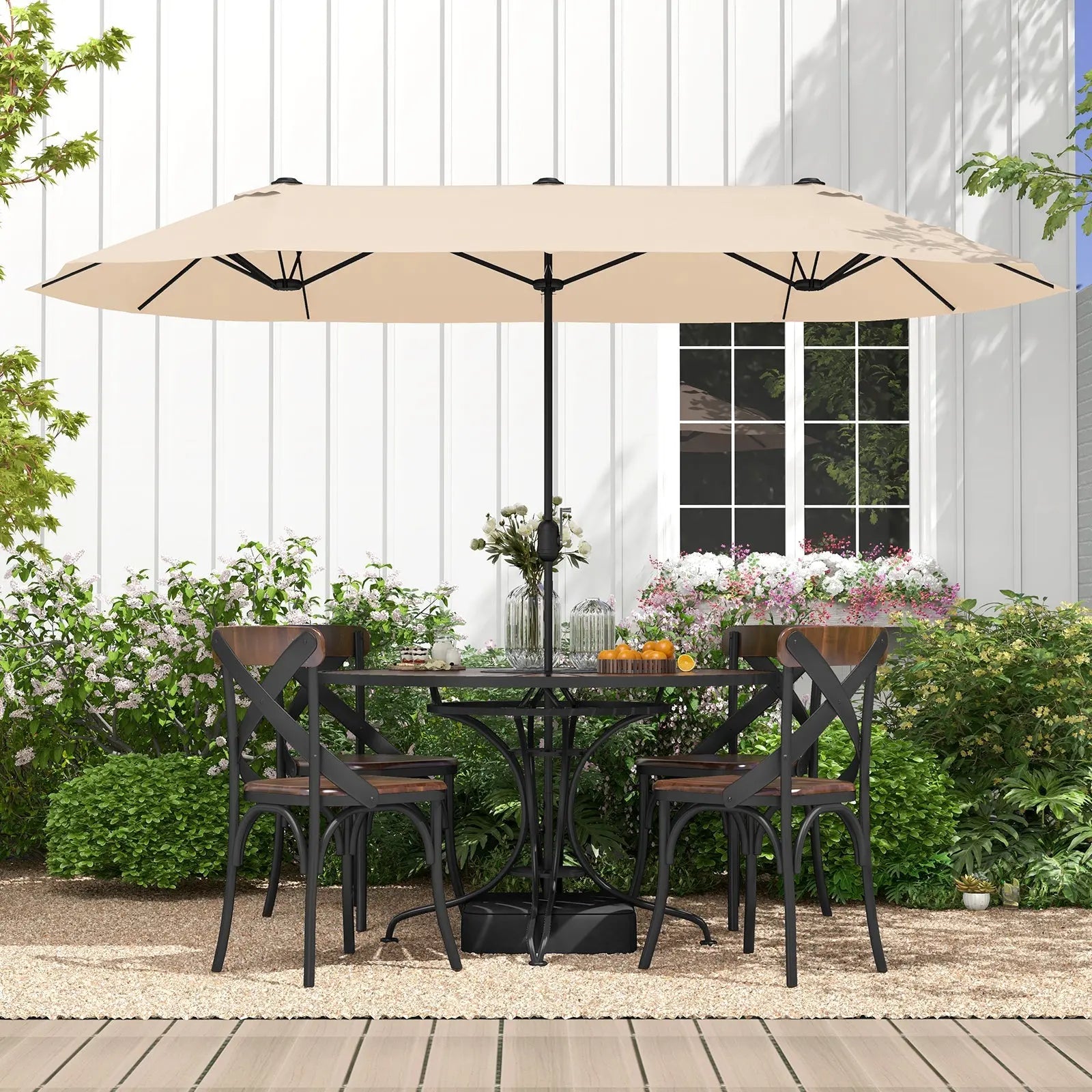 13 Feet Double-Sided Patio Twin Table Umbrella with Crank Handle-Beige DirectDeals