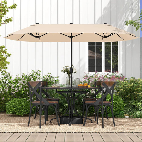 13 Feet Double-Sided Patio Twin Table Umbrella with Crank Handle-Beige DirectDeals