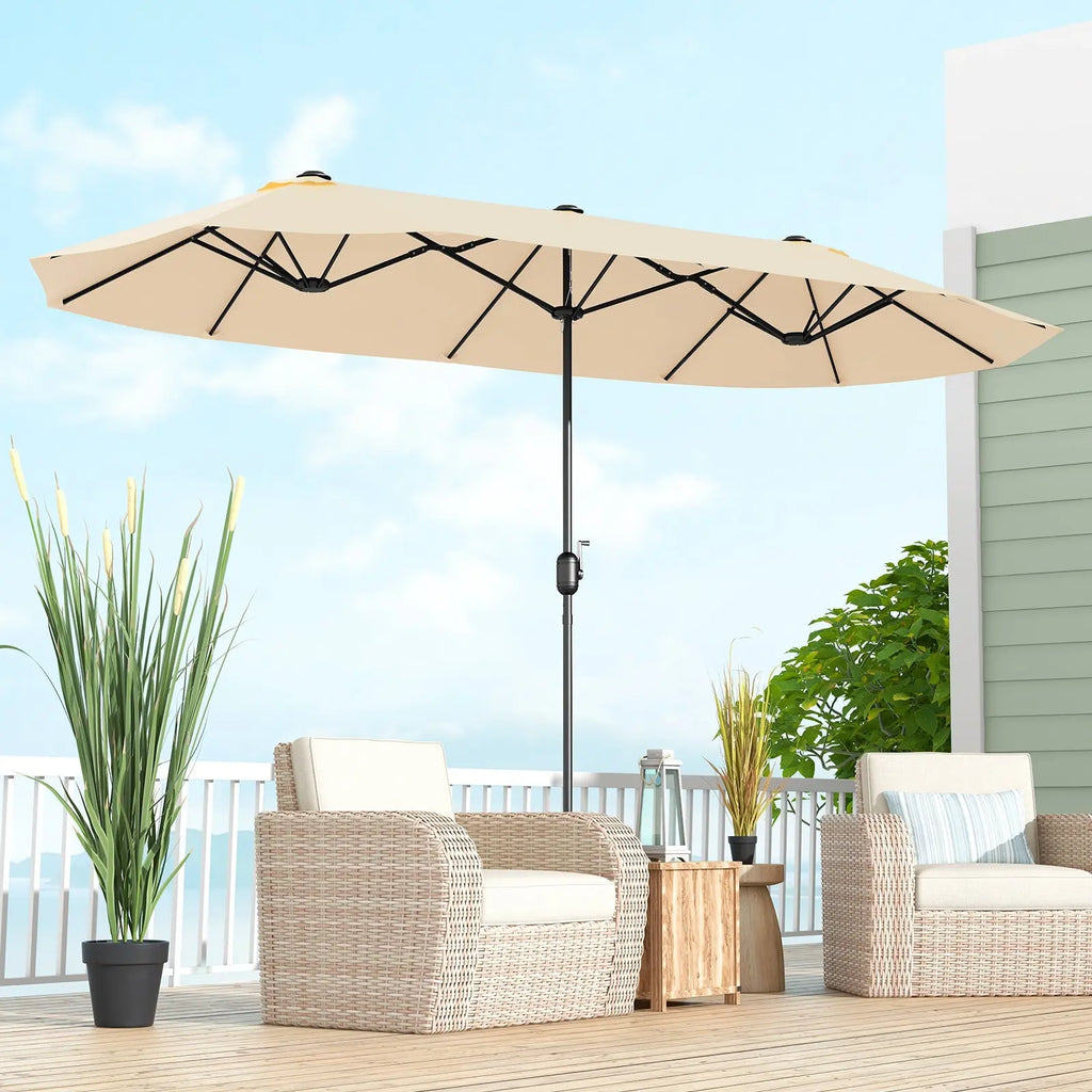 13 Feet Double-Sided Patio Twin Table Umbrella with Crank Handle-Beige DirectDeals
