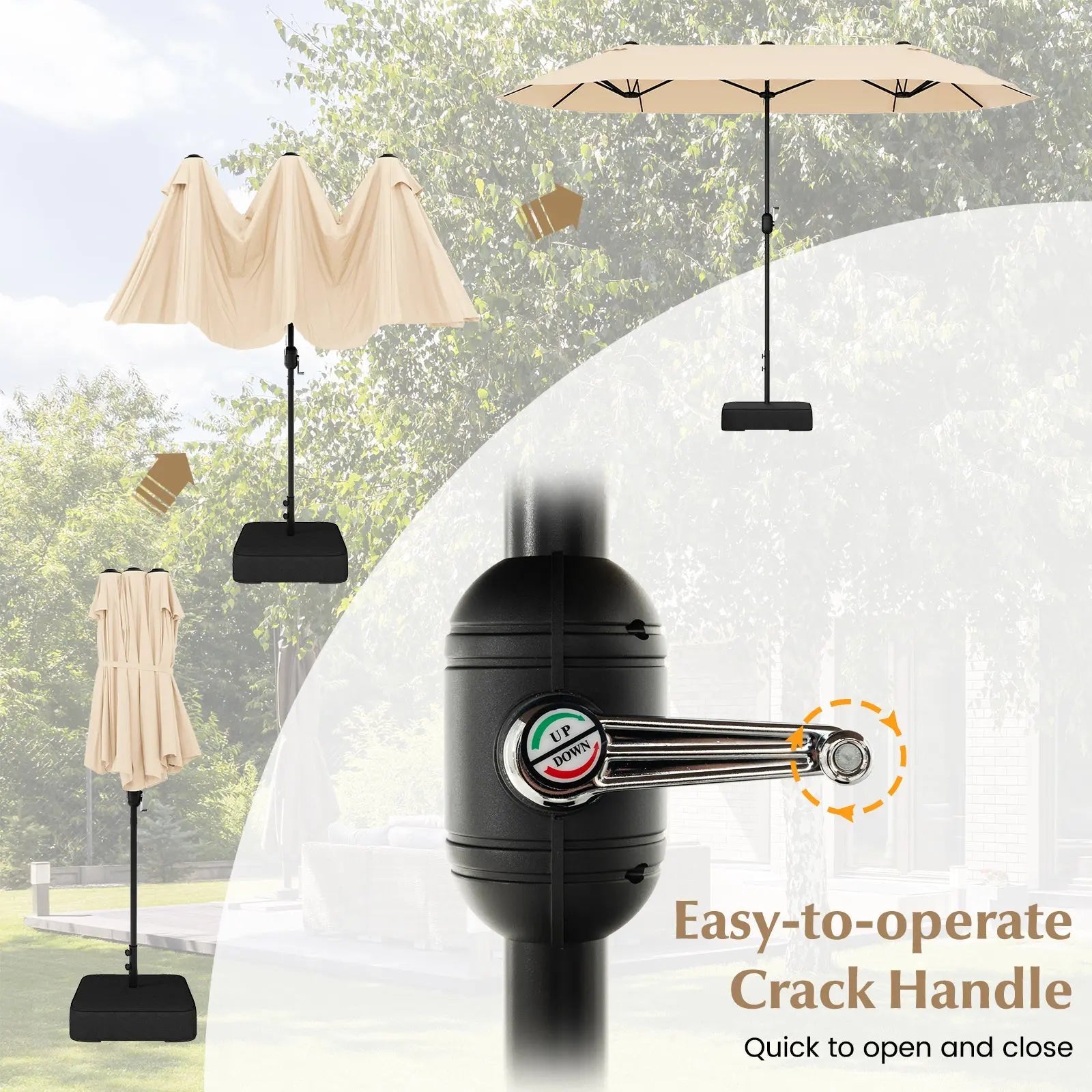 13 Feet Double-Sided Patio Twin Table Umbrella with Crank Handle-Beige DirectDeals