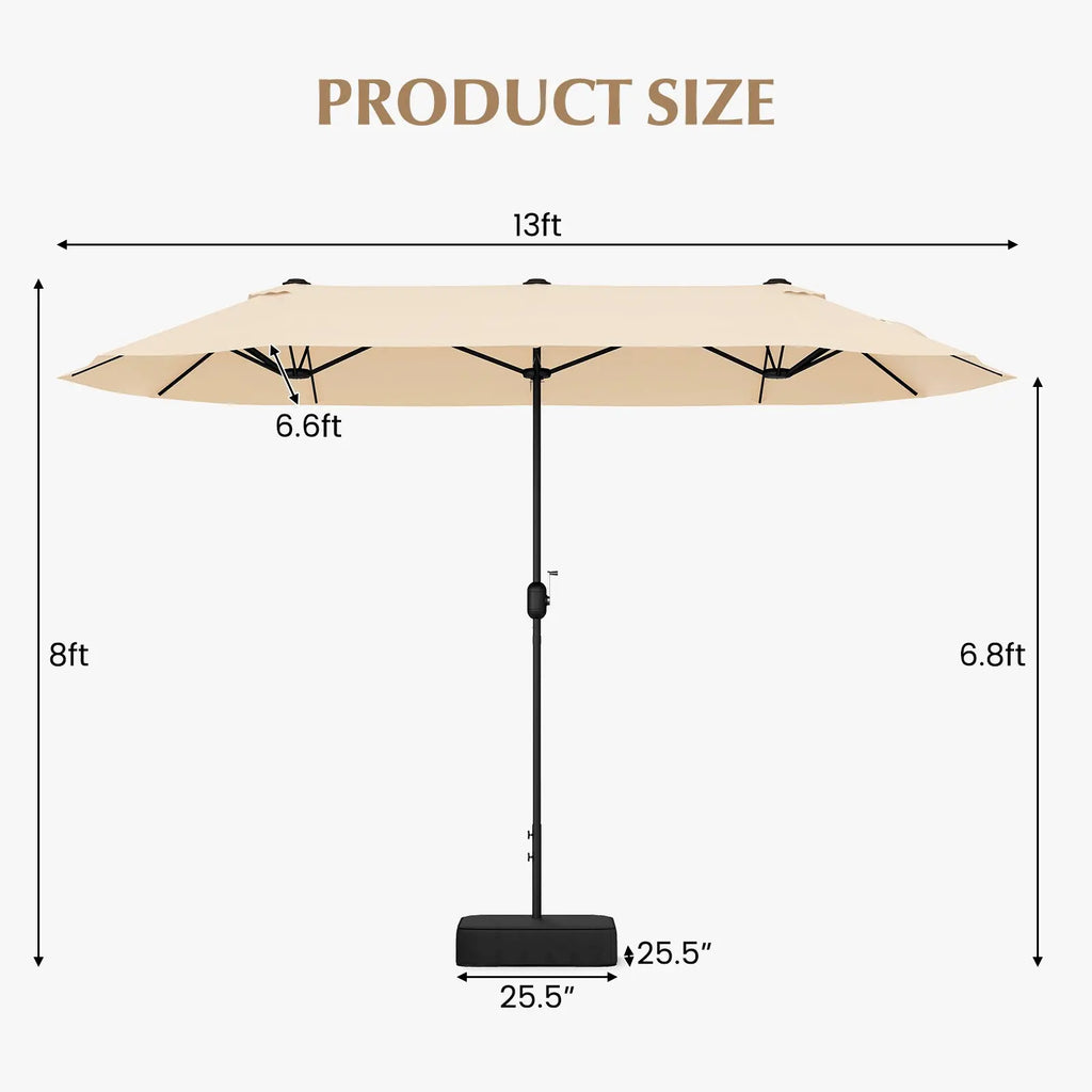 13 Feet Double-Sided Patio Twin Table Umbrella with Crank Handle-Beige DirectDeals
