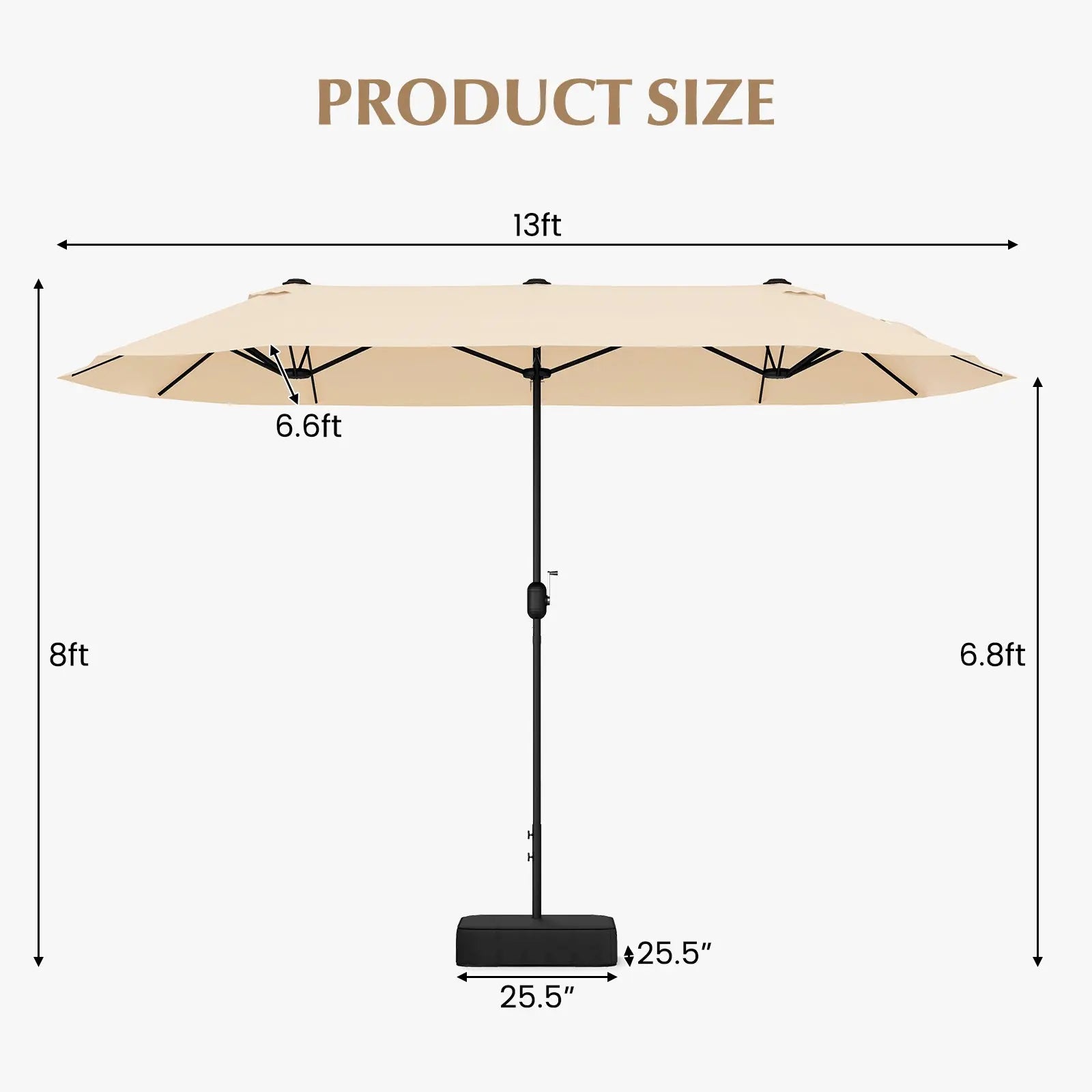 13 Feet Double-Sided Patio Twin Table Umbrella with Crank Handle-Beige DirectDeals