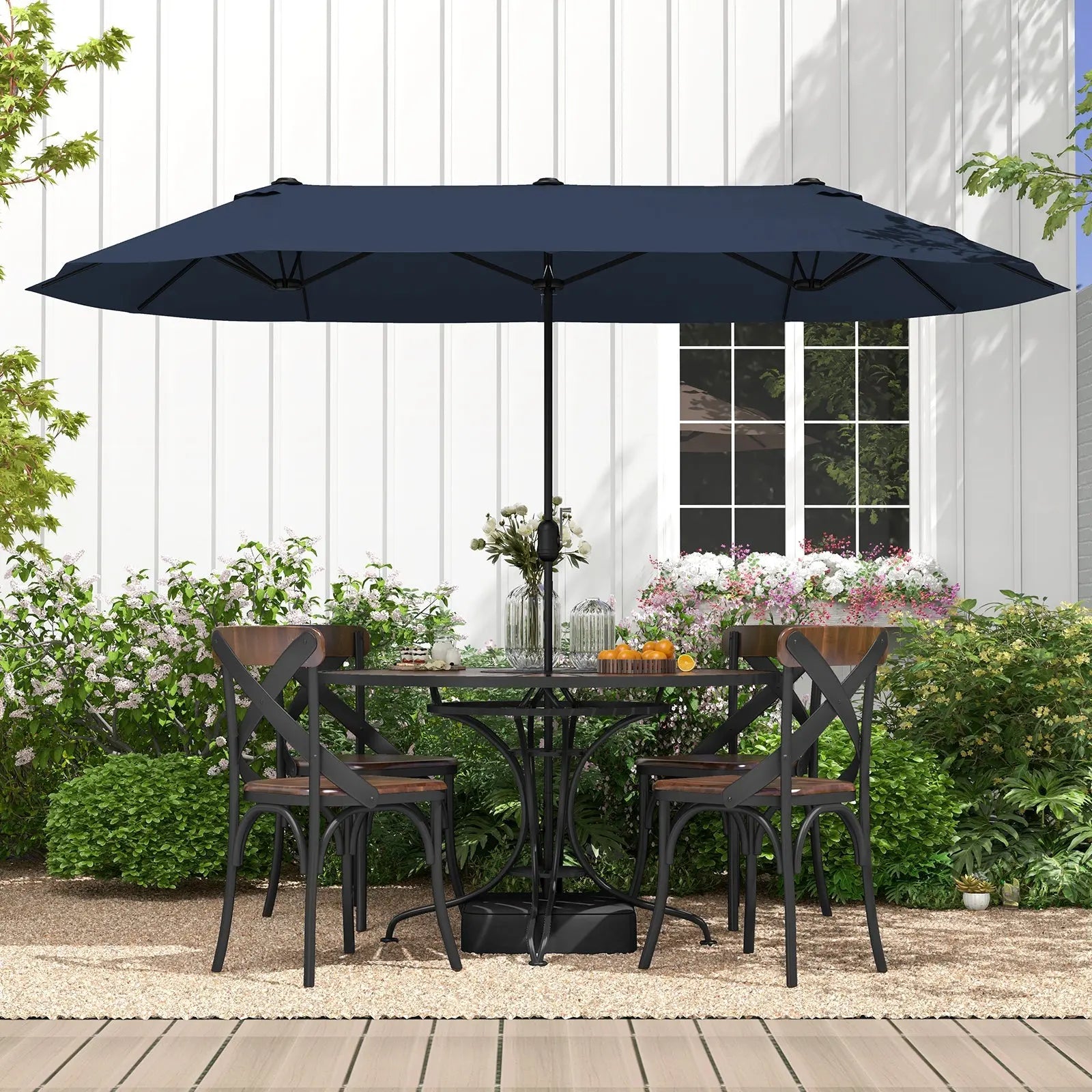 13 Feet Double-Sided Patio Twin Table Umbrella with Crank Handle-Navy DirectDeals