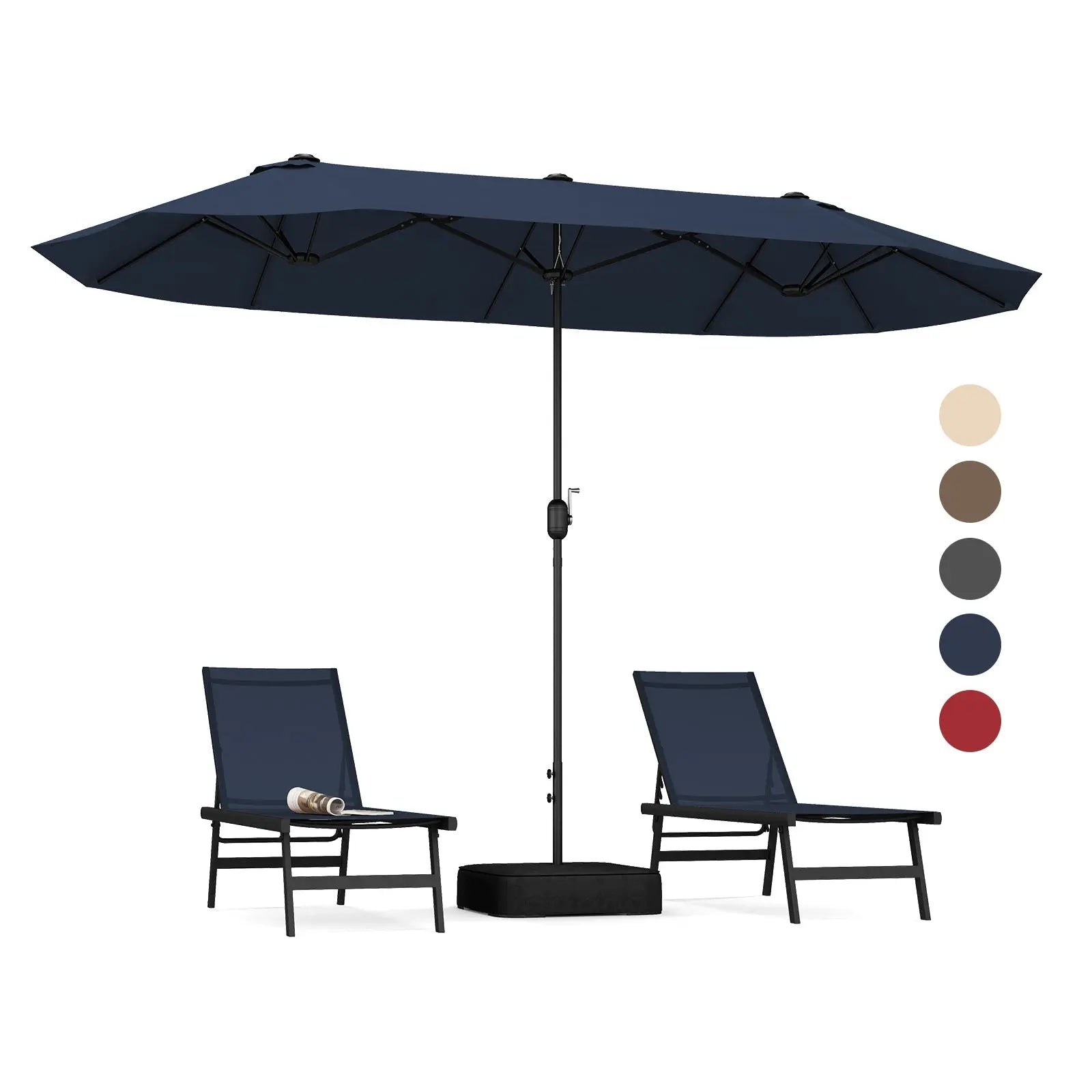 13 Feet Double-Sided Patio Twin Table Umbrella with Crank Handle-Navy DirectDeals