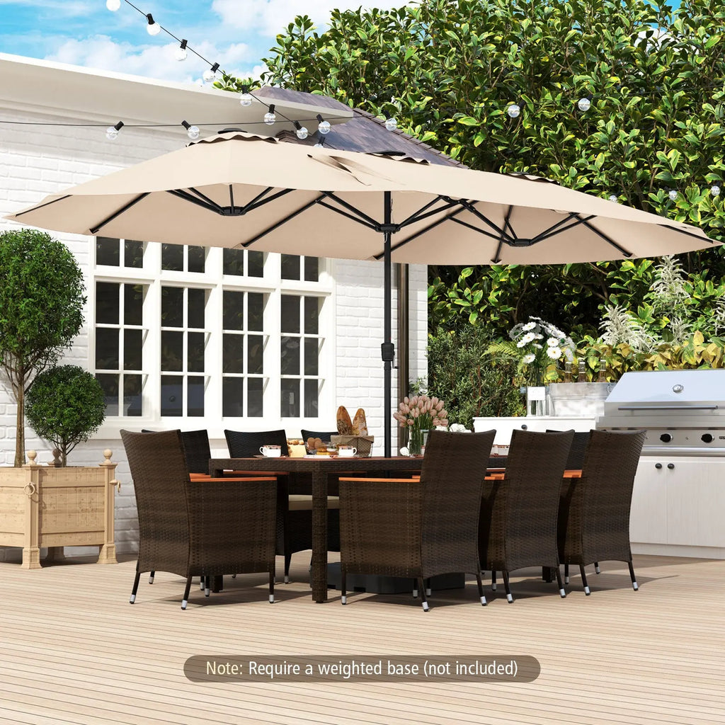 15.5 FT Extra-Large Patio Umbrella with LED Solar Lights and Crank Handle-Beige DirectDeals