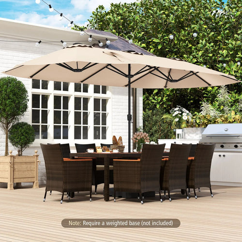 15.5 FT Extra-Large Patio Umbrella with LED Solar Lights and Crank Handle-Beige DirectDeals