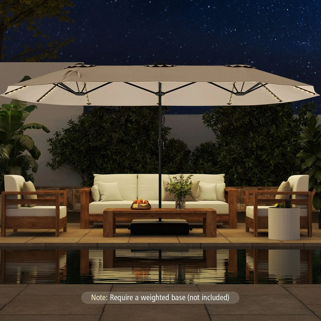 15.5 FT Extra-Large Patio Umbrella with LED Solar Lights and Crank Handle-Beige DirectDeals