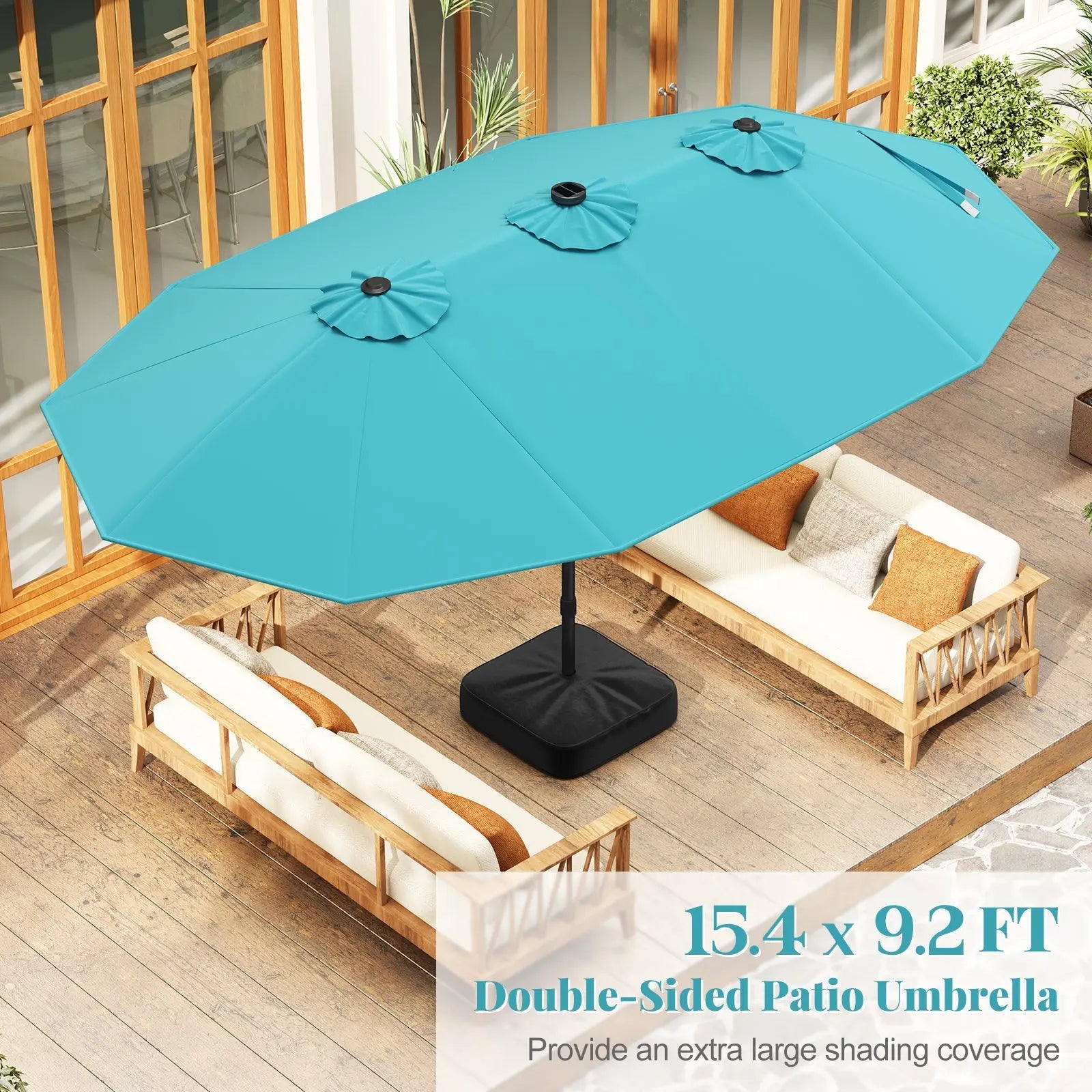 15 Feet Double-Sided Patio Umbrella with 48 LED Lights-Turquoise DirectDeals