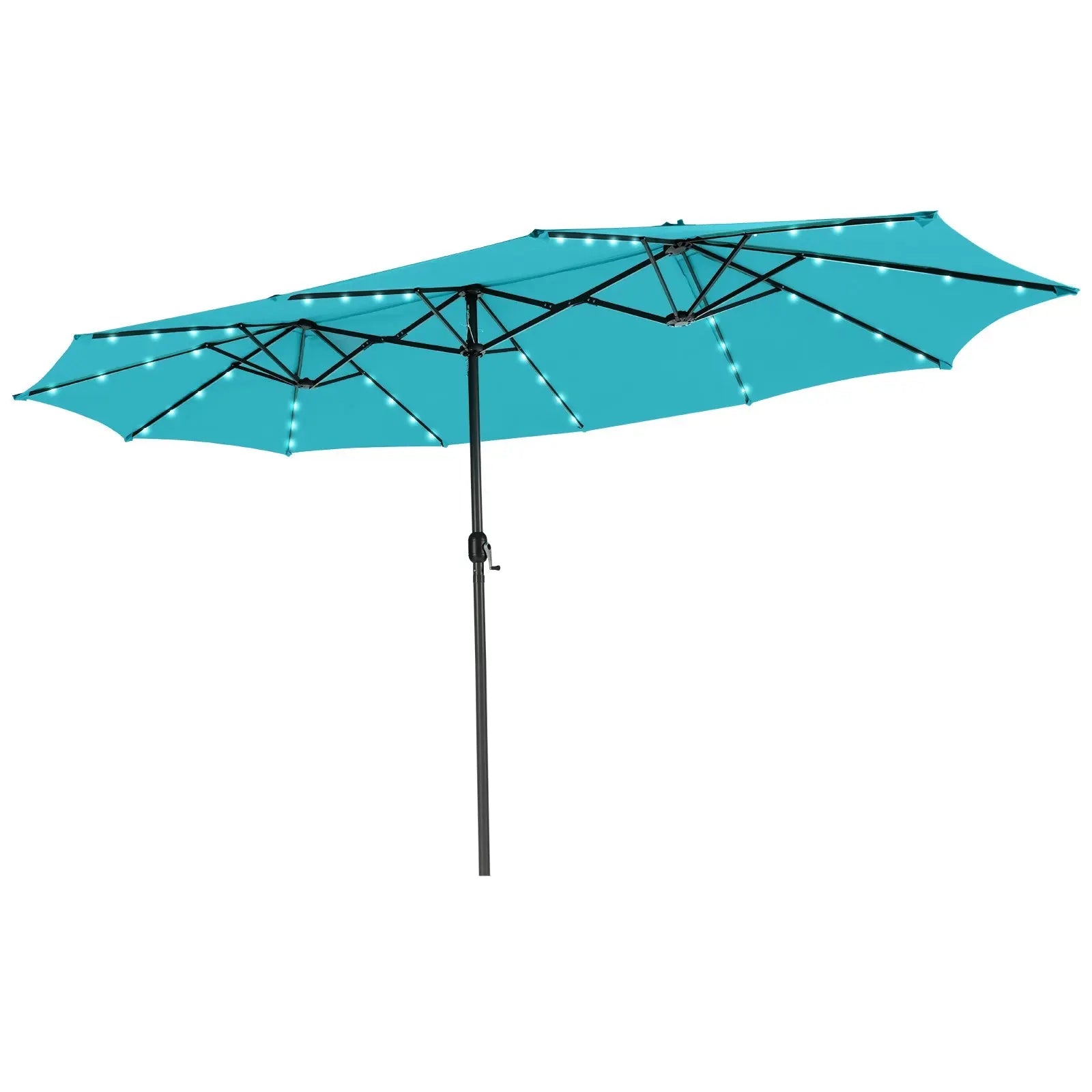 15 Feet Twin Patio Umbrella with 48 Solar LED Lights-Turquoise DirectDeals
