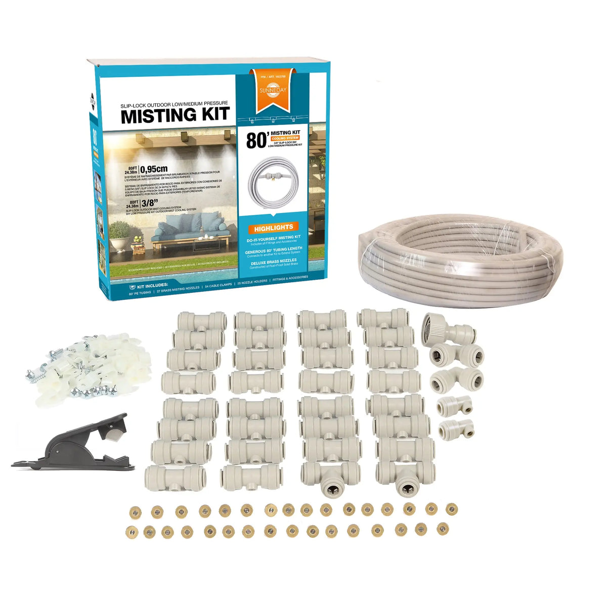 Sunneday 60 ft 3/8" Slip-Lock Outdoor Misting Kit Sunneday