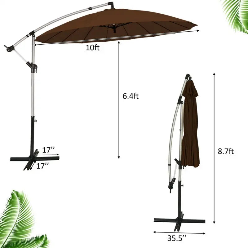 10 Feet Patio Offset Umbrella Market Hanging Umbrella for Backyard Poolside Lawn Garden-Tan DirectDeals