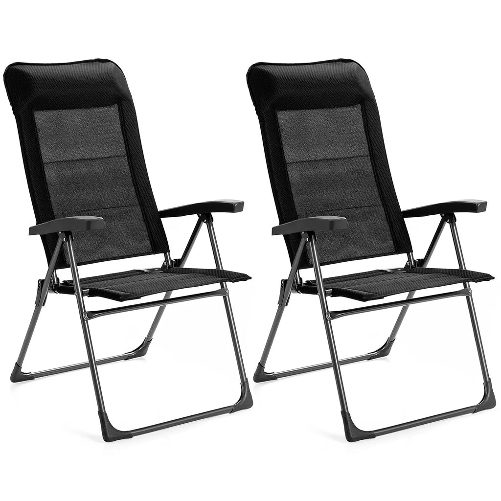 2 Pcs Portable Patio Folding Dining Chairs with Headrest Adjust for Camping -Black DirectDeals