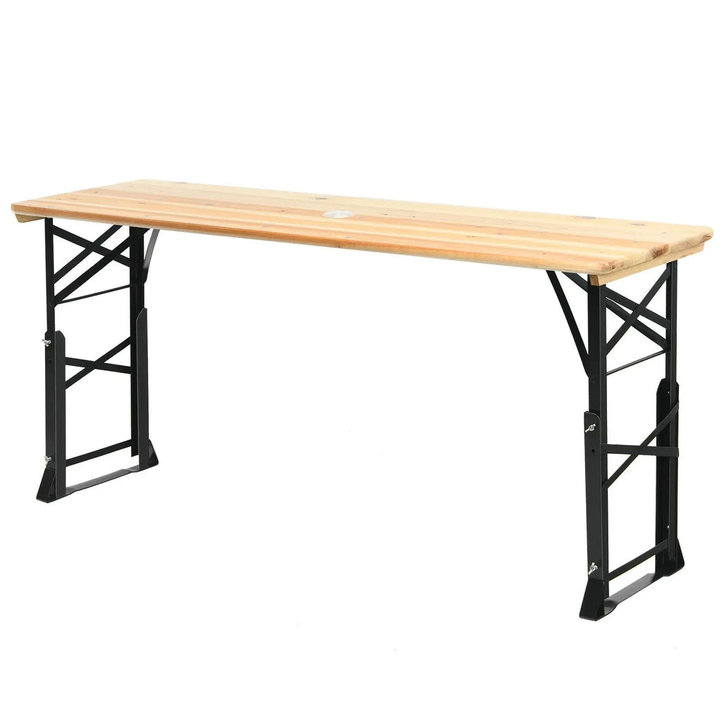 66.5 Inch Outdoor Wood Folding Picnic Table with Adjustable Heights DirectDeals