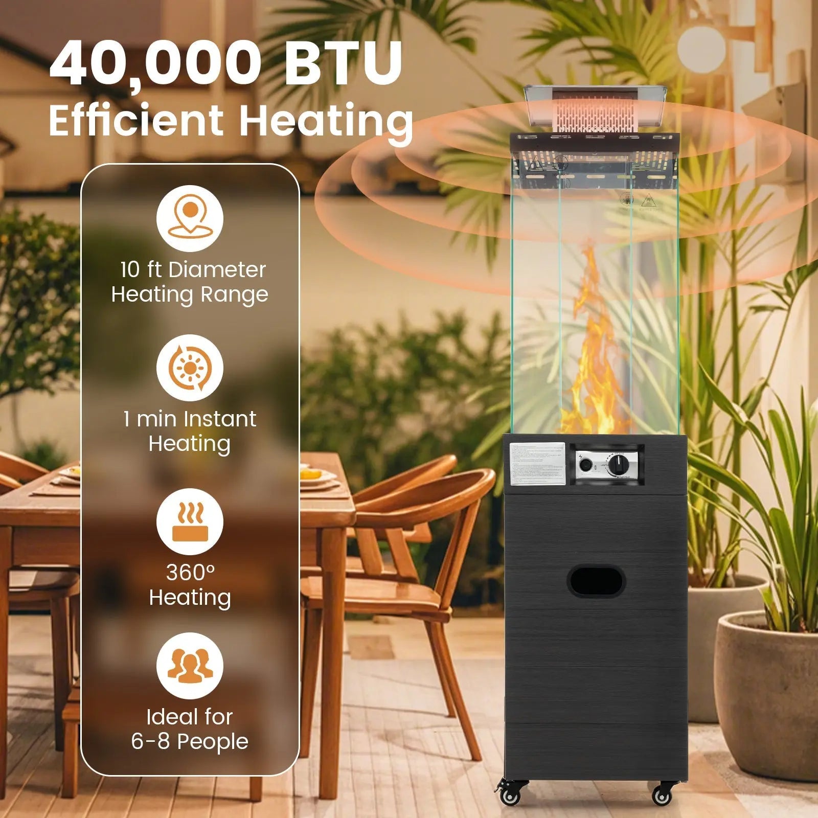 40000 BTU Patio Heater Outdoor Propane Gas Heater with Cover and Wheels-Black DirectDeals
