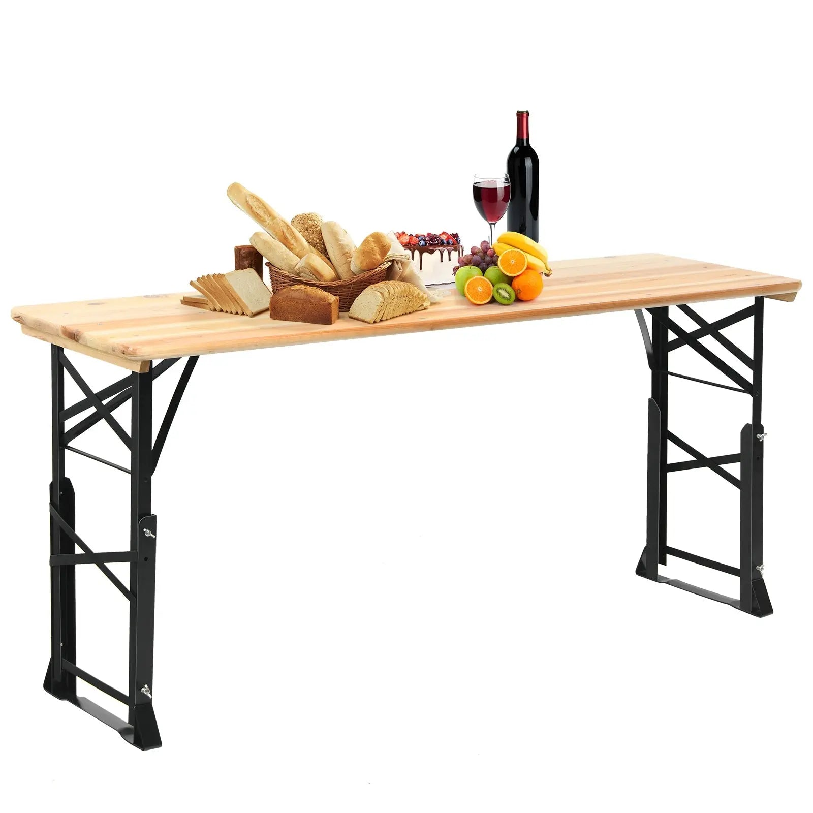 66.5 Inch Outdoor Wood Folding Picnic Table with Adjustable Heights DirectDeals