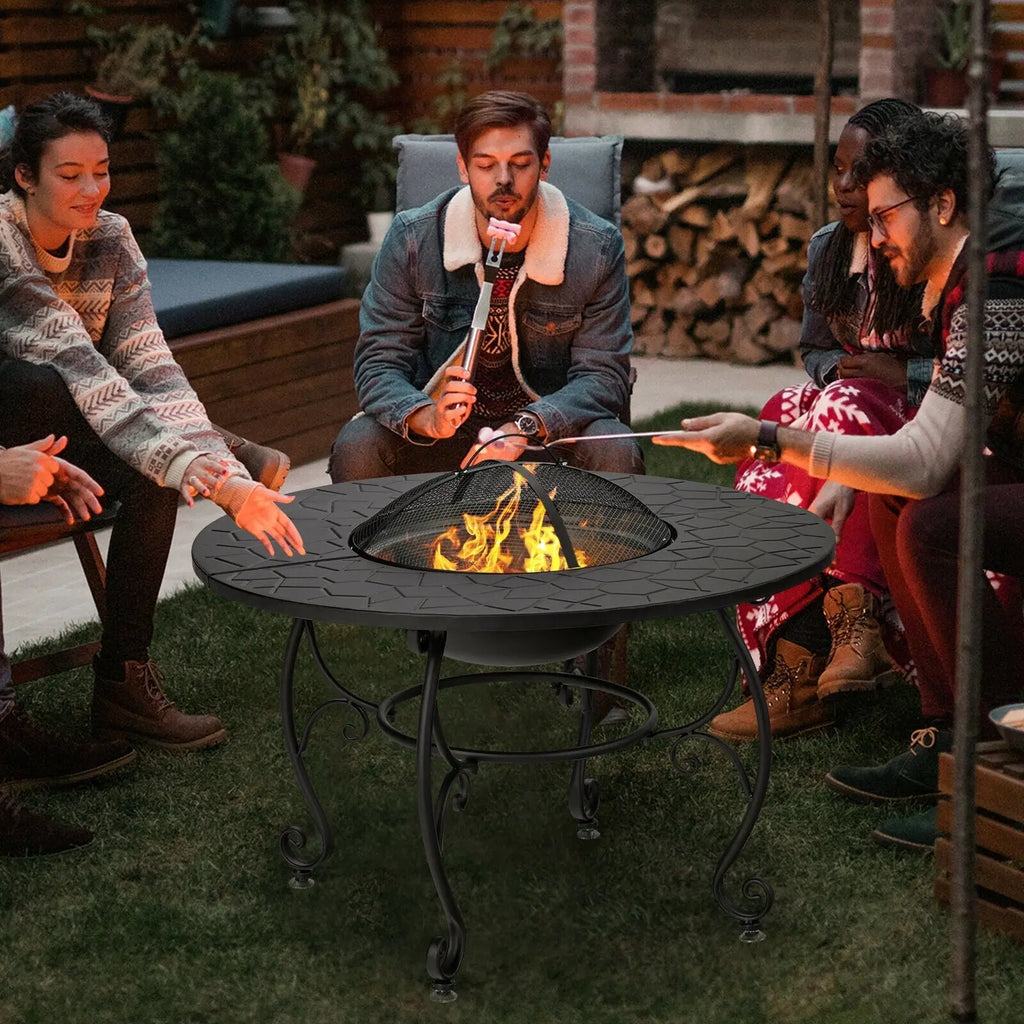 35.5 Feet Patio Fire Pit Dining Table With Cooking BBQ Grate DirectDeals