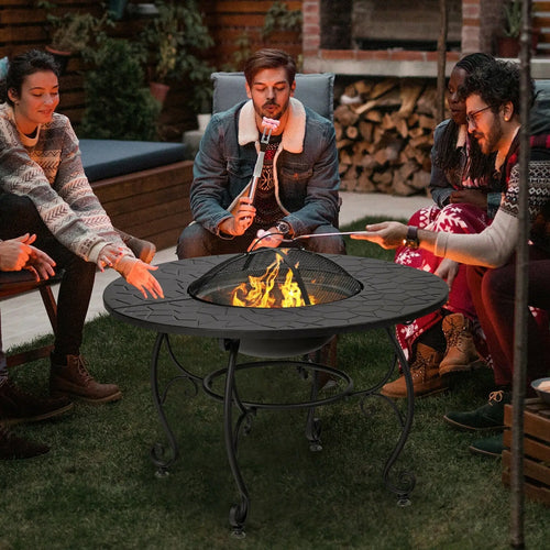 35.5 Feet Patio Fire Pit Dining Table With Cooking BBQ Grate DirectDeals