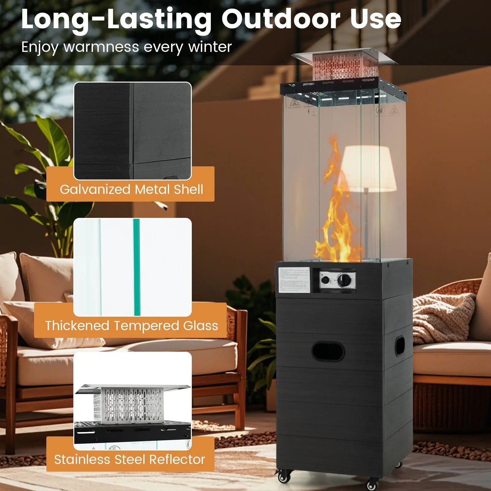 40000 BTU Patio Heater Outdoor Propane Gas Heater with Cover and Wheels-Black DirectDeals