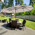 15 Feet Twin Patio Umbrella with 48 Solar LED Lights-Beige DirectDeals