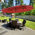 15 Feet Twin Patio Umbrella with 48 Solar LED Lights-Dark Red DirectDeals