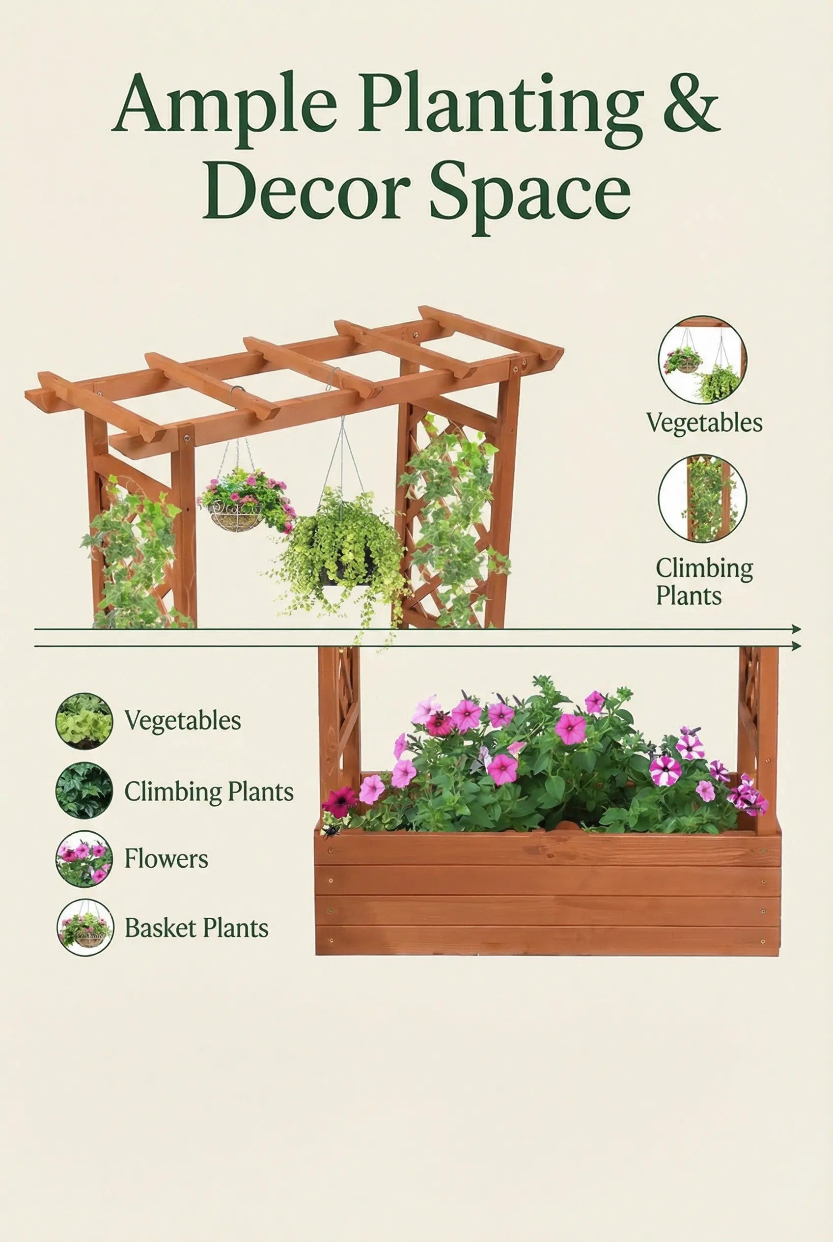 Raised Wooden Planter Box with Tall Trellis for Climbing Plants 2Dropme