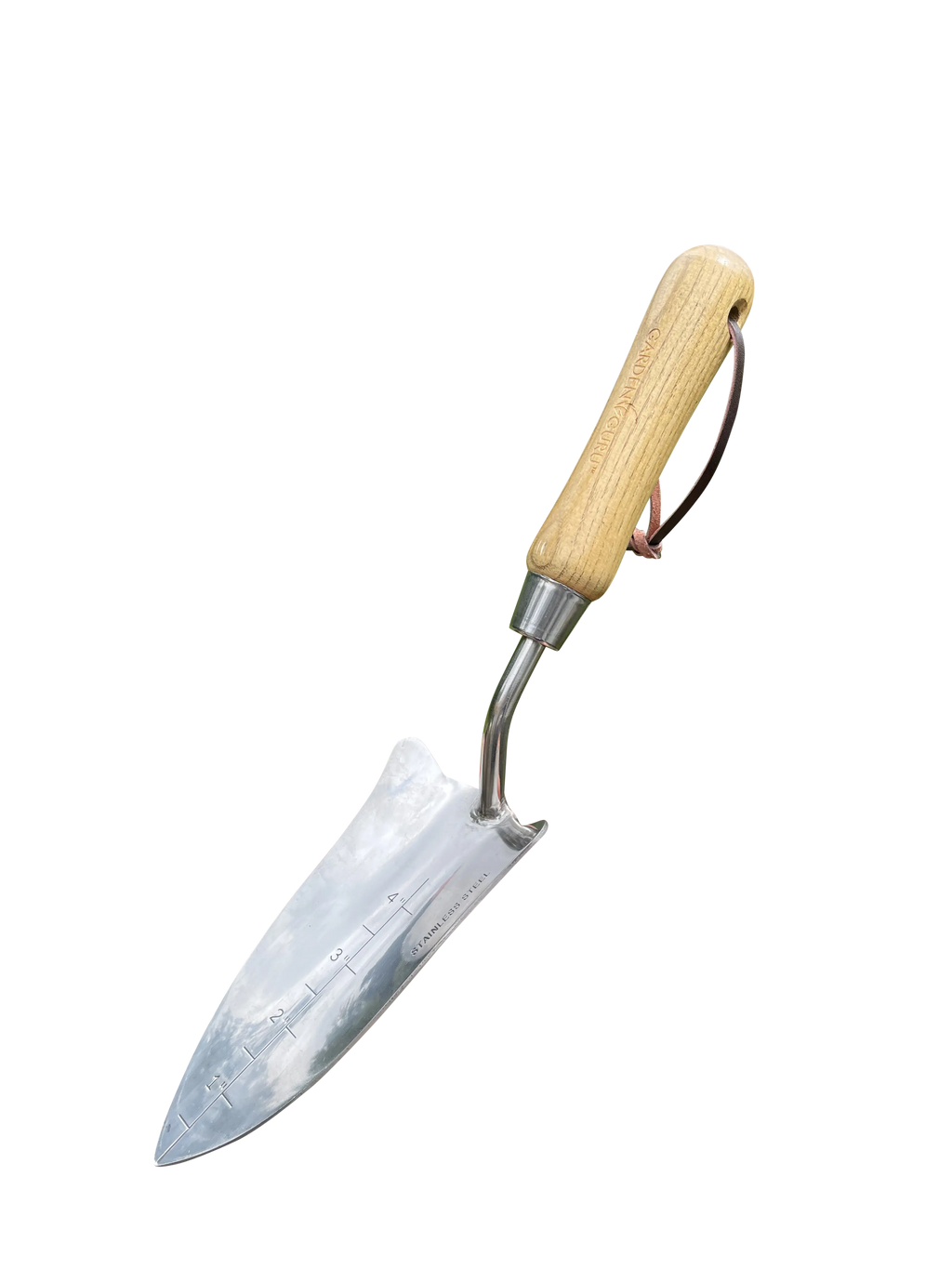 Stainless Steel Transplanter Trowel (classic wood handle) Garden Guru