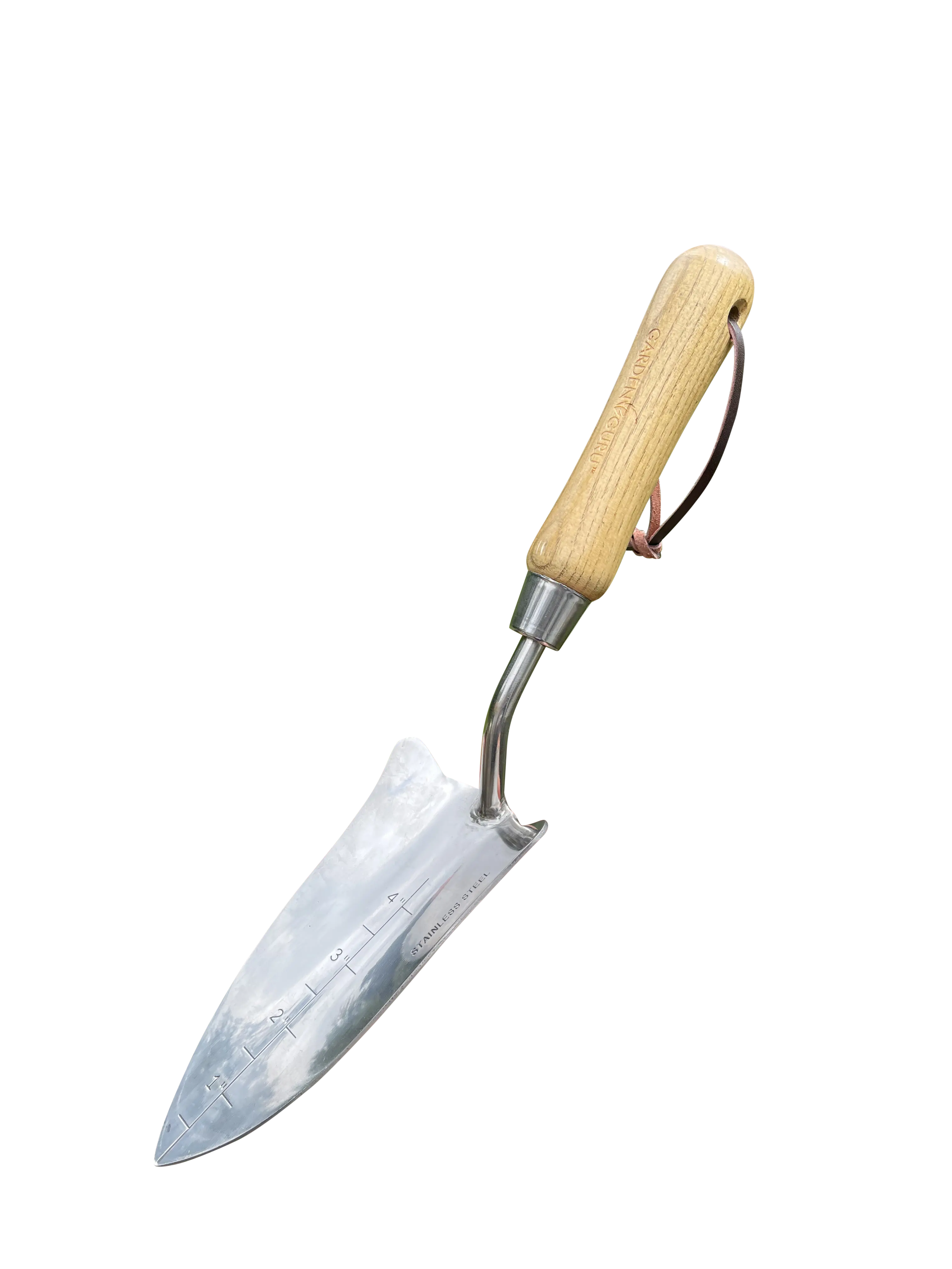 Stainless Steel Transplanter Trowel (classic wood handle) Garden Guru