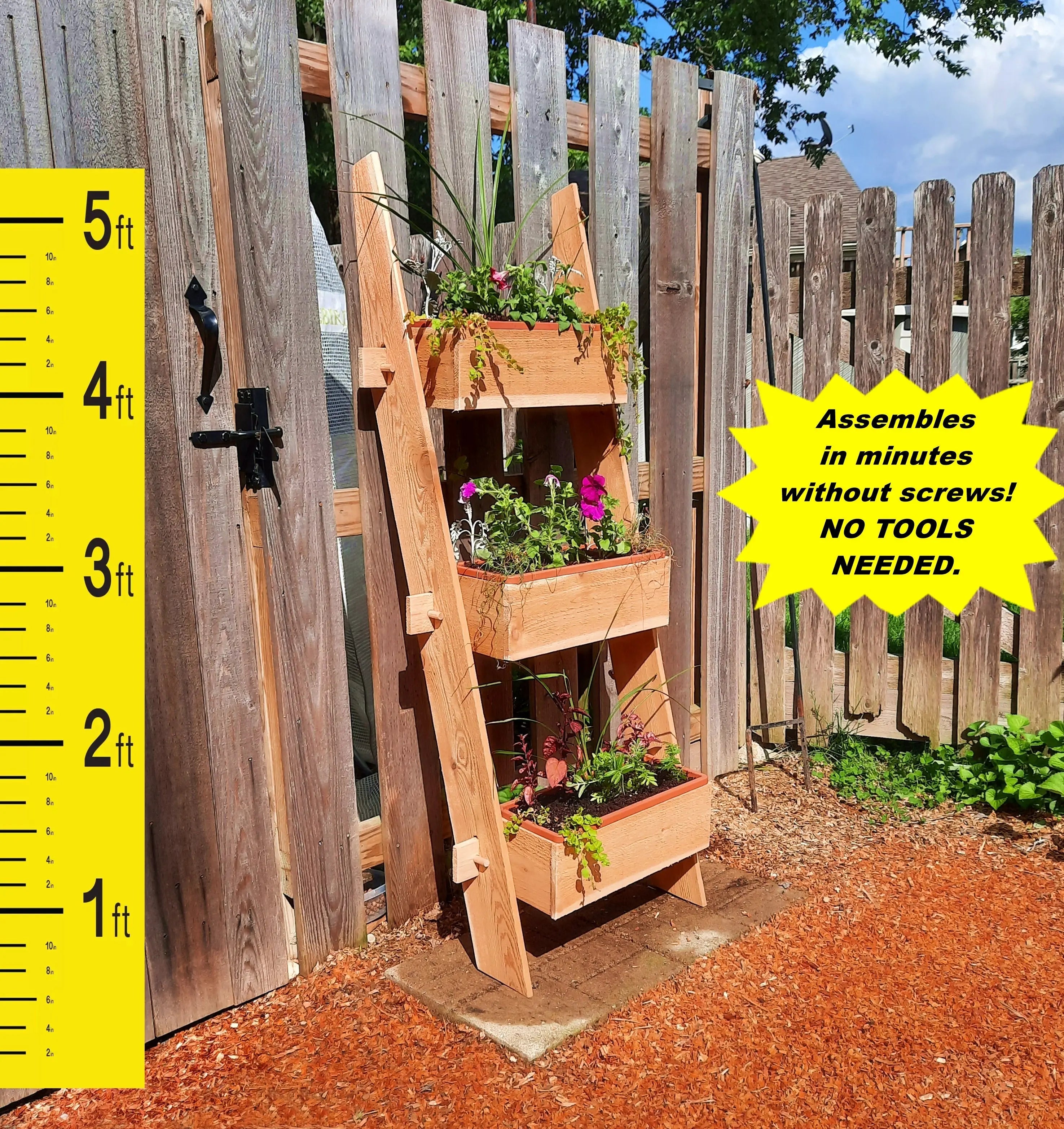 3-Tier Vertical Cedar Standing Planter Box Timberlane Gardens