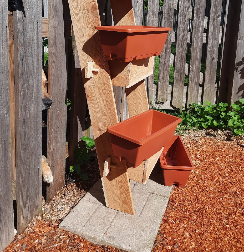 2-Tier Vertical Cedar Ladder Planter Box for Small Spaces Timberlane Gardens
