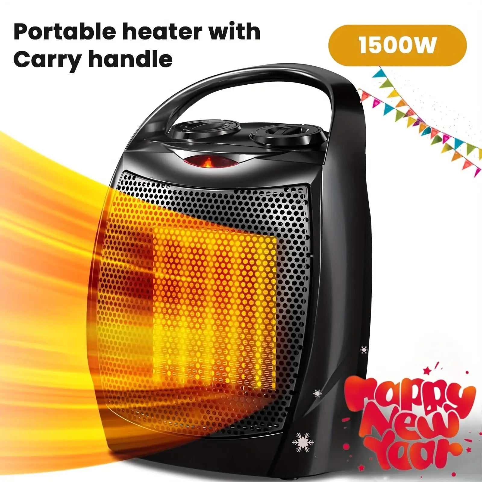 1500W Portable Ceramic Space Heater with Thermostat & Safety Protection with Carry Handle DailySale