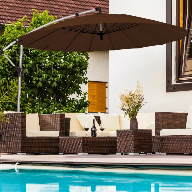 10 Feet Patio Offset Umbrella Market Hanging Umbrella for Backyard Poolside Lawn Garden-Tan DirectDeals