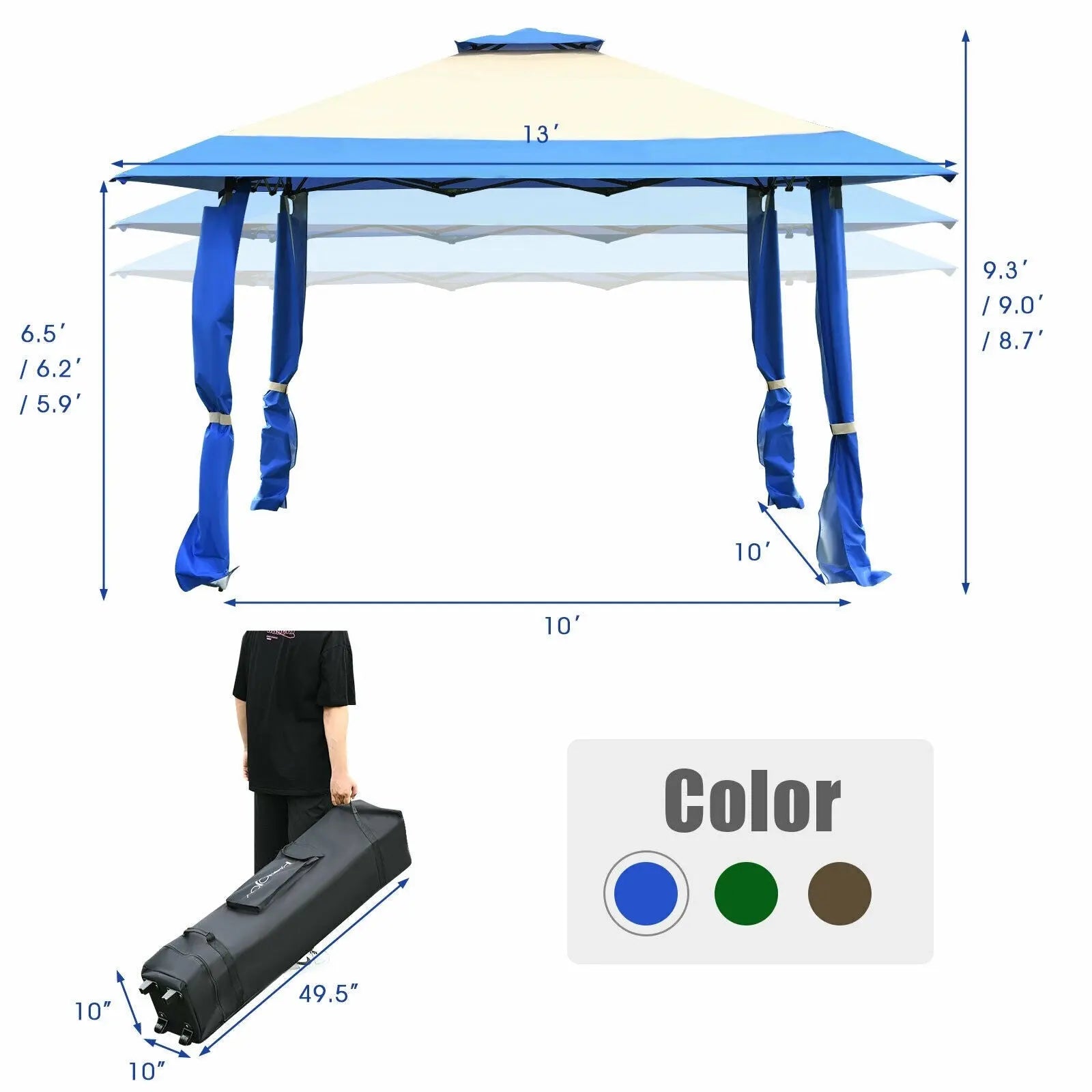 13 Feet x 13 Feet Pop Up Canopy Tent Instant Outdoor Folding Canopy Shelter-Blue DirectDeals