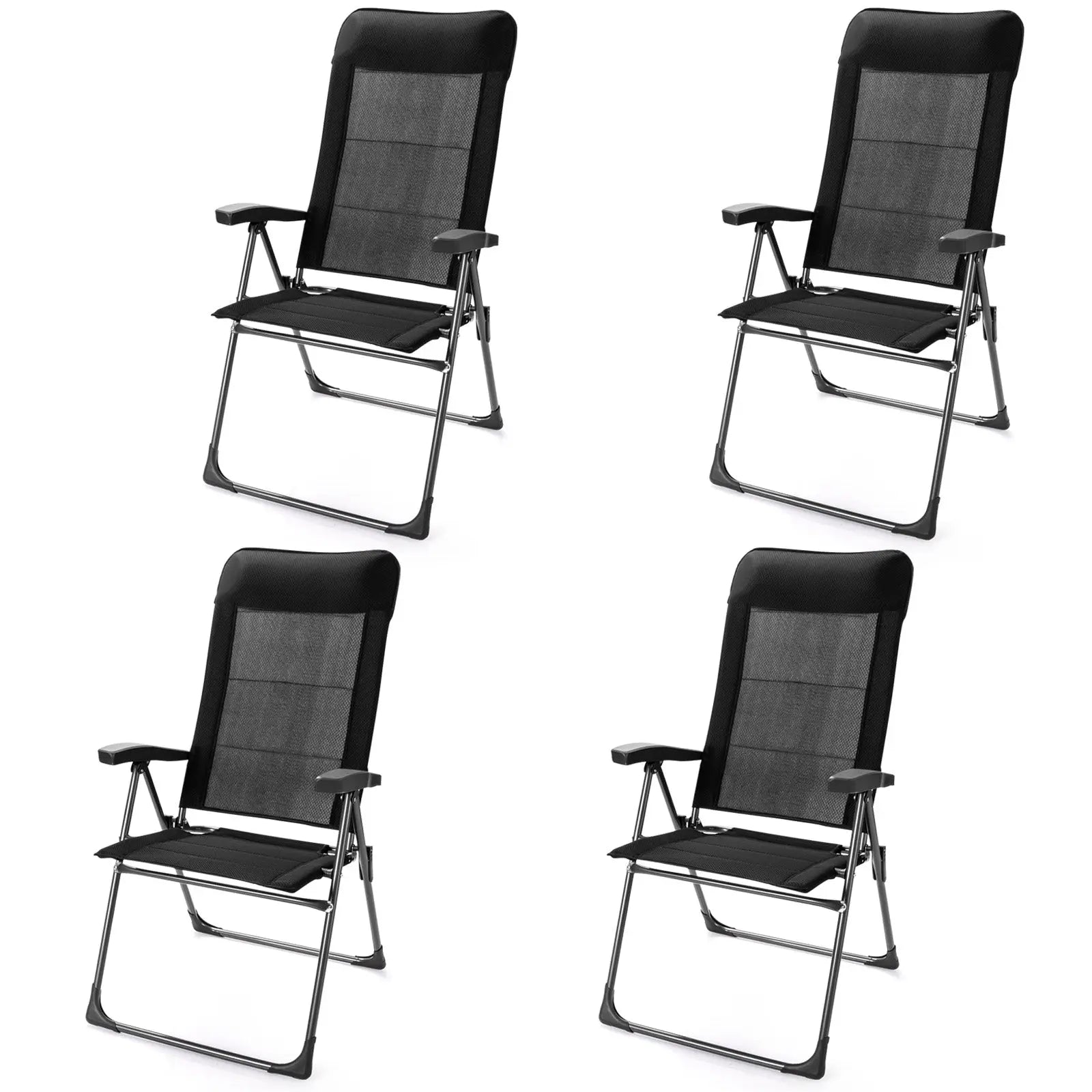 2 Pcs Portable Patio Folding Dining Chairs with Headrest Adjust for Camping -Black DirectDeals