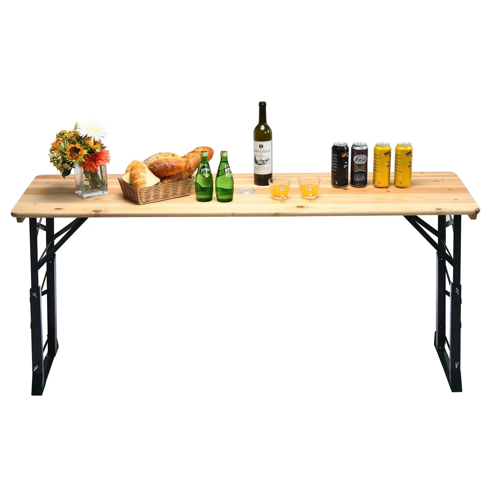 66.5 Inch Outdoor Wood Folding Picnic Table with Adjustable Heights DirectDeals