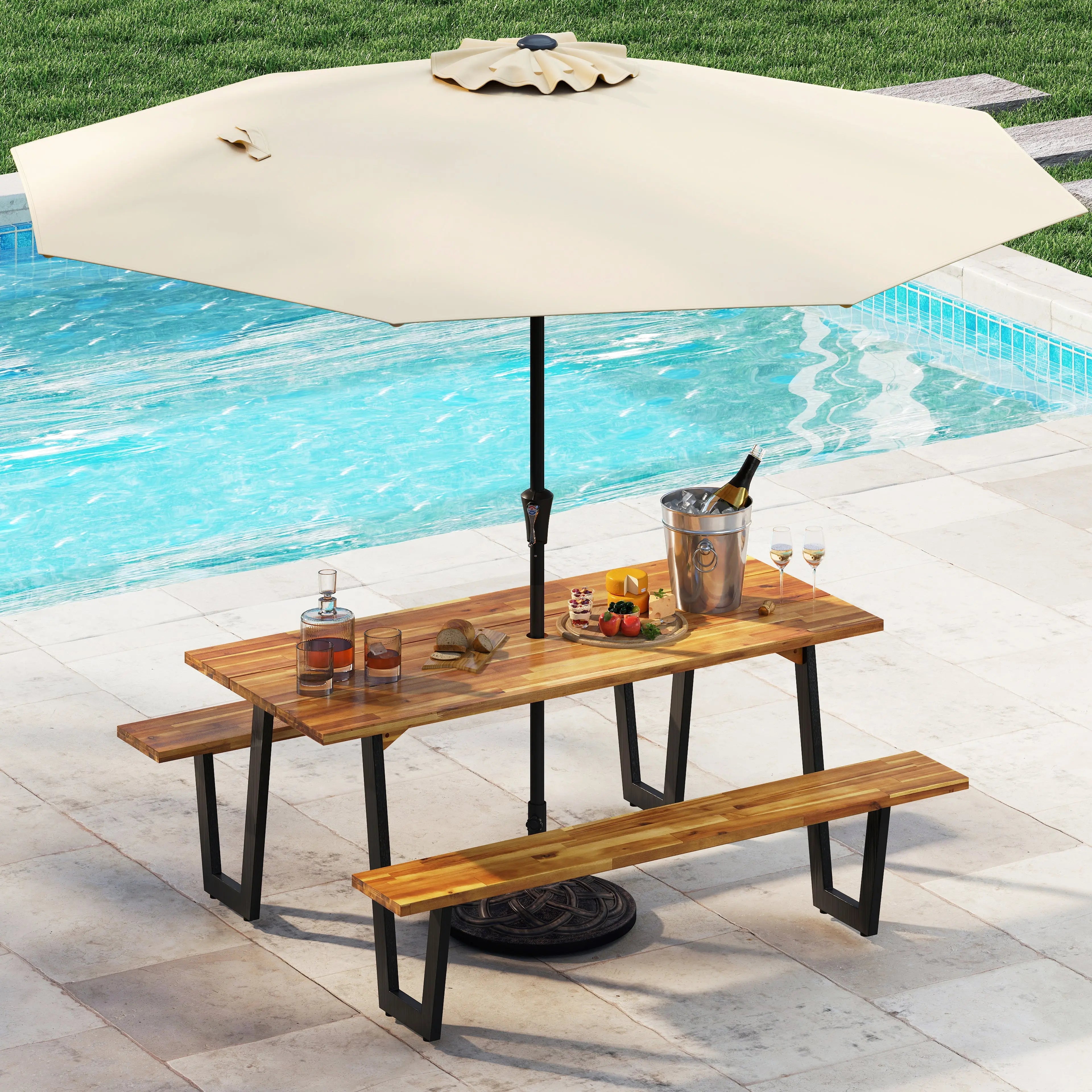 Outdoor Dining Table Set for 6 with 10 Feet Umbrella and Base DirectDeals
