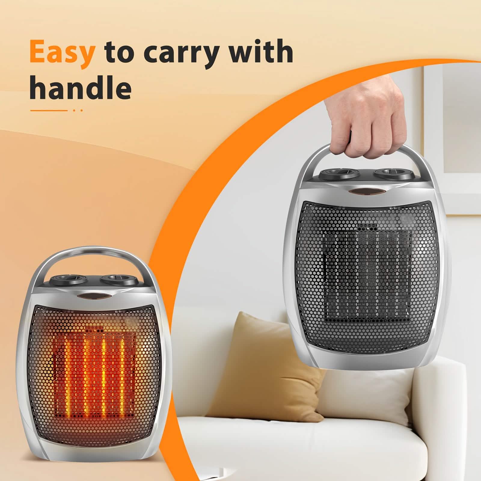 1500W Portable Ceramic Space Heater with Thermostat & Safety Protection with Carry Handle DailySale