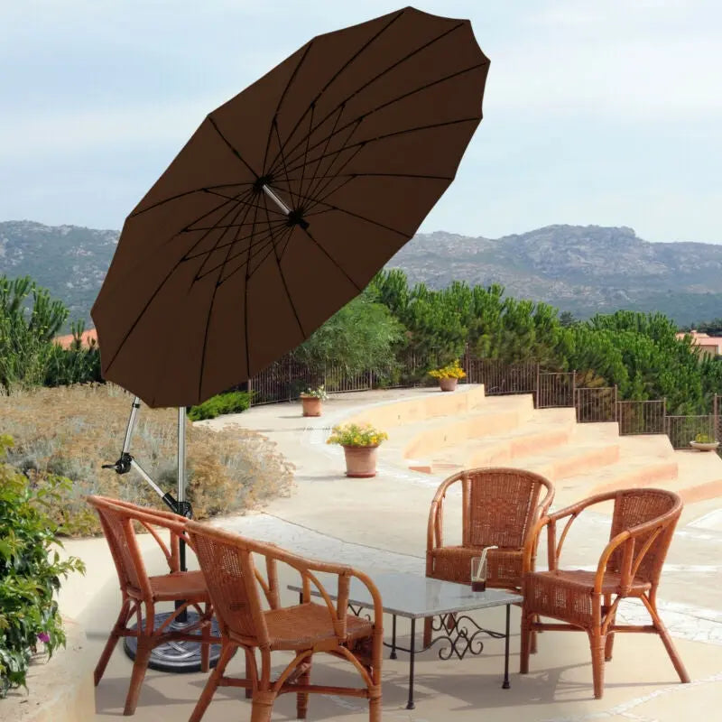 10 Feet Patio Offset Umbrella Market Hanging Umbrella for Backyard Poolside Lawn Garden-Tan DirectDeals