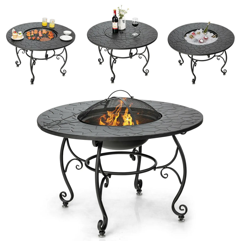 35.5 Feet Patio Fire Pit Dining Table With Cooking BBQ Grate DirectDeals