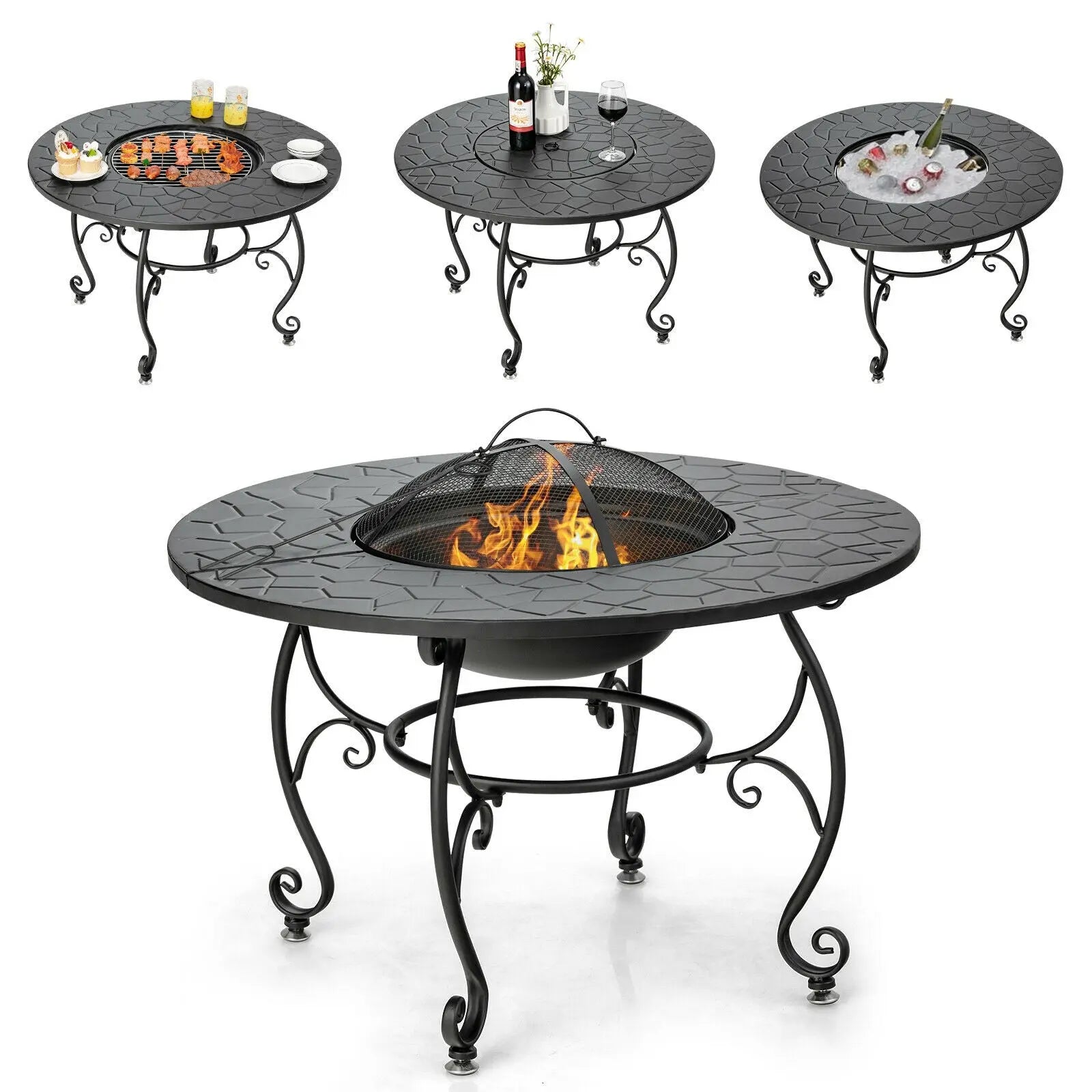 35.5 Feet Patio Fire Pit Dining Table With Cooking BBQ Grate DirectDeals