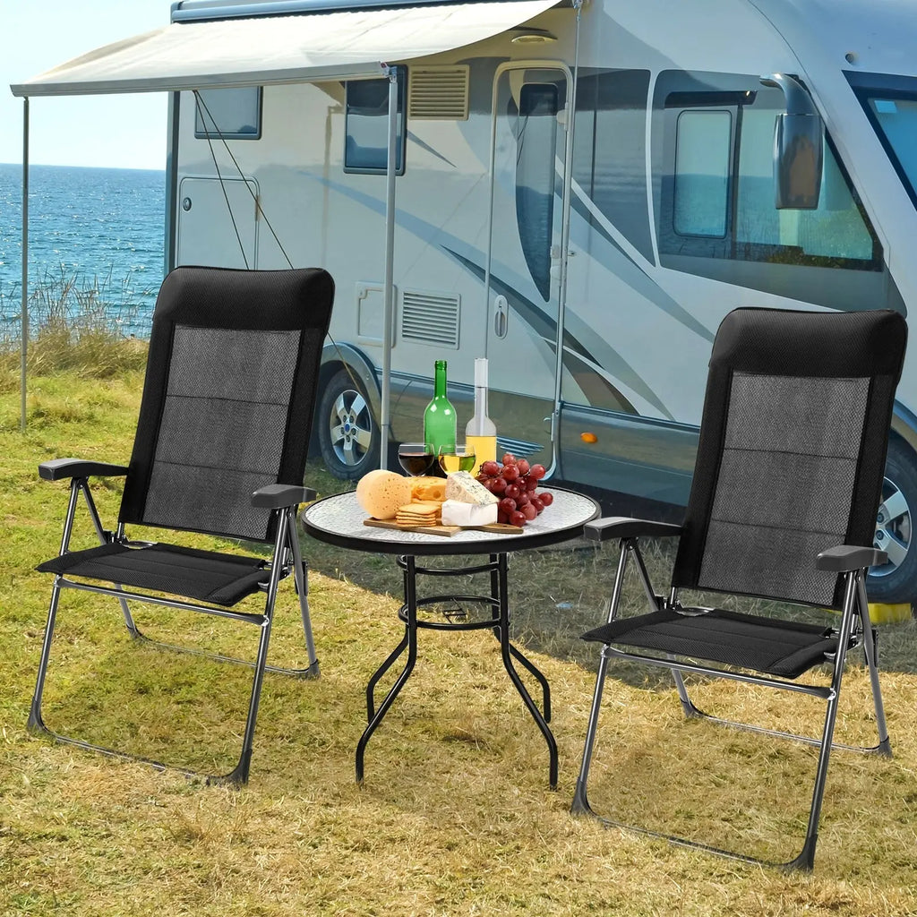 2 Pcs Portable Patio Folding Dining Chairs with Headrest Adjust for Camping -Black DirectDeals