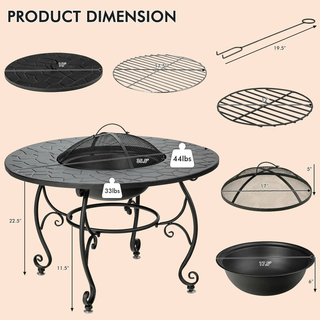 35.5 Feet Patio Fire Pit Dining Table With Cooking BBQ Grate DirectDeals